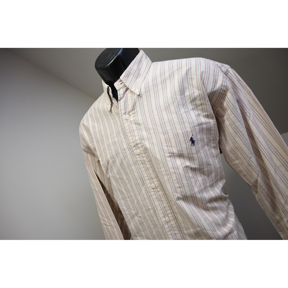 Polo Ralph Lauren Dress Shirt Men Medium Marled Striped Long Sleeve Excellent